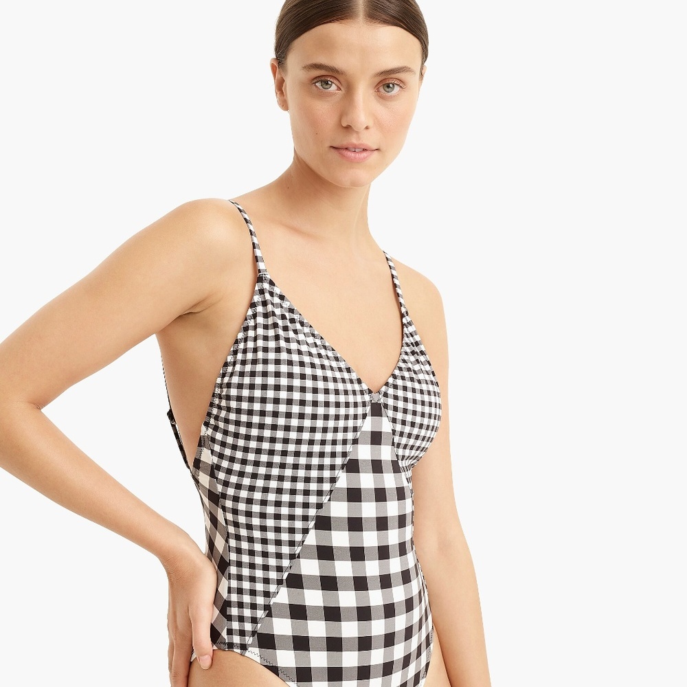 NWT J. Crew V-Neck One-Piece Swimsuit in Gingham